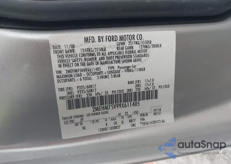 2009 Mercury Grand Marquis Ls (Fleet Only) z USA, uszkodzony, nr VIN 2MEHM75V99X611405